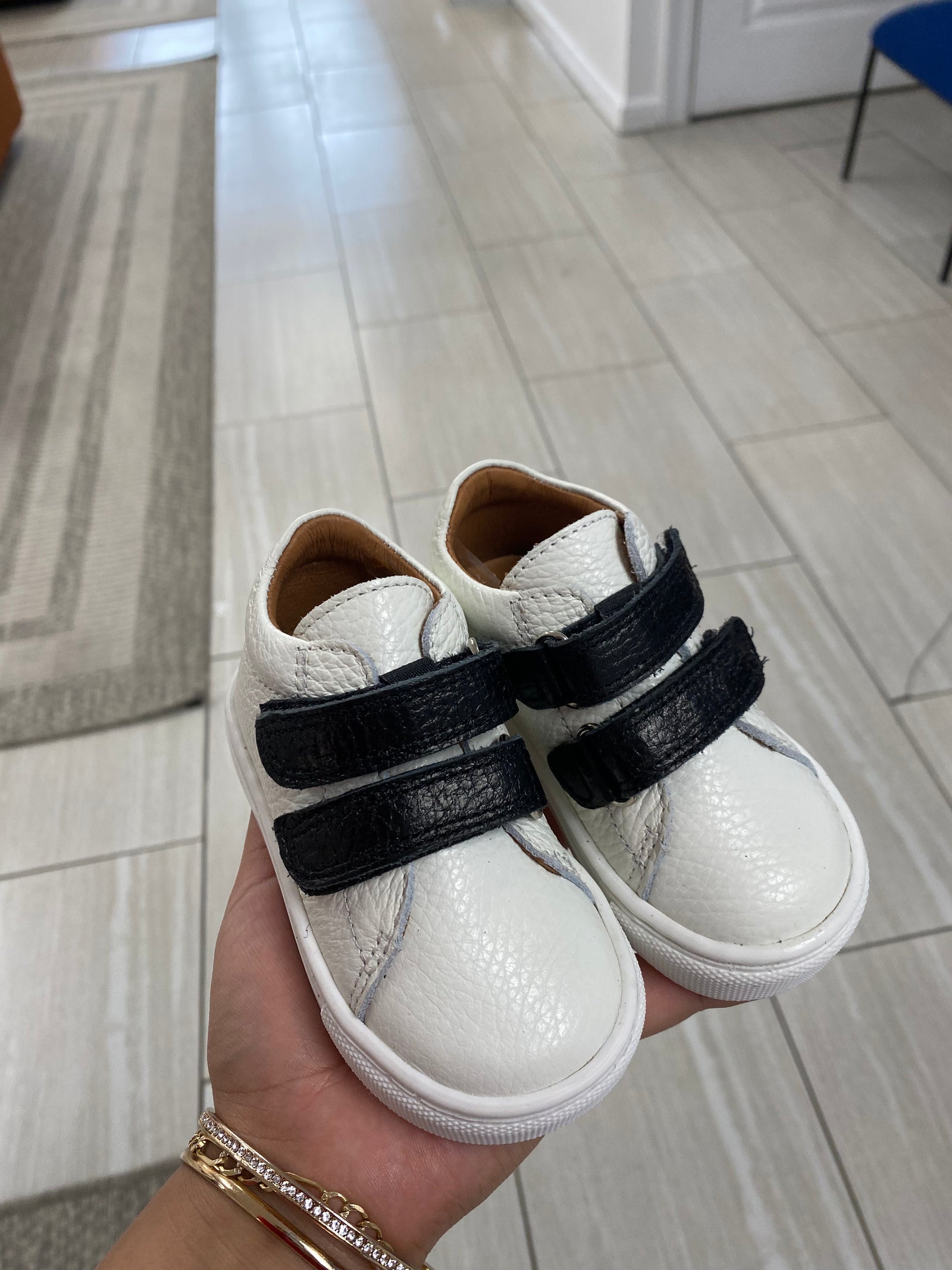 Atlanta Mocassin Black And White Velcro Baby Sneaker-Tassel Children Shoes