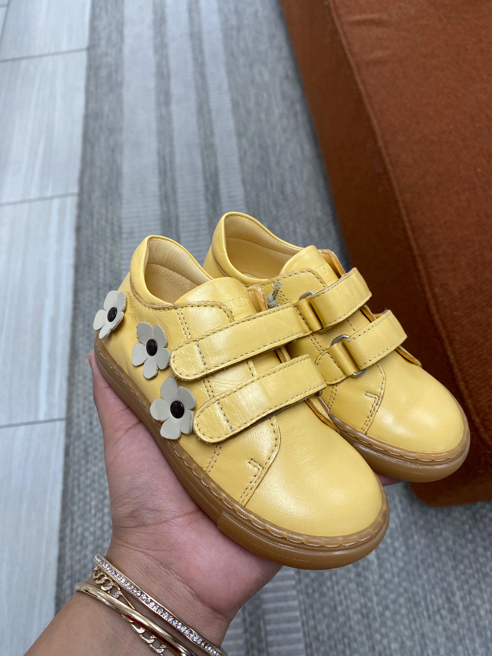 Angulus Yellow Flower Velcro Baby Sneaker-Tassel Children Shoes