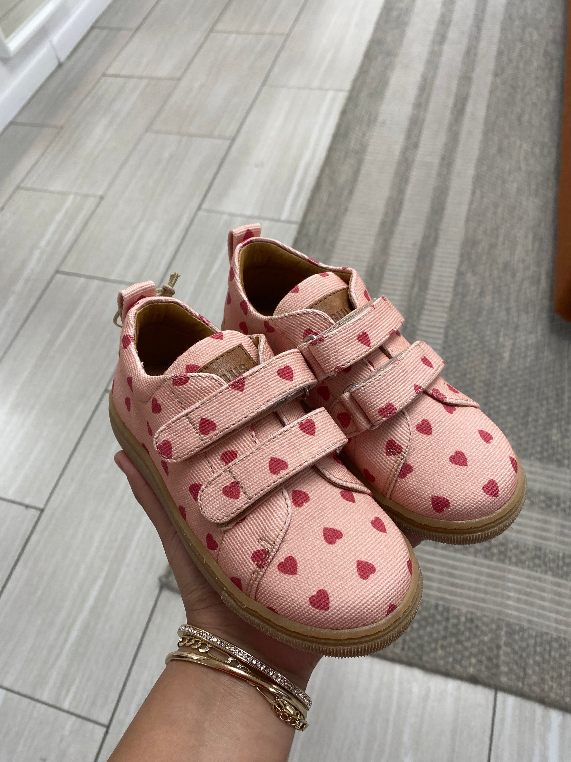 Angulus Pink and Red Velcro Sneaker-Tassel Children Shoes