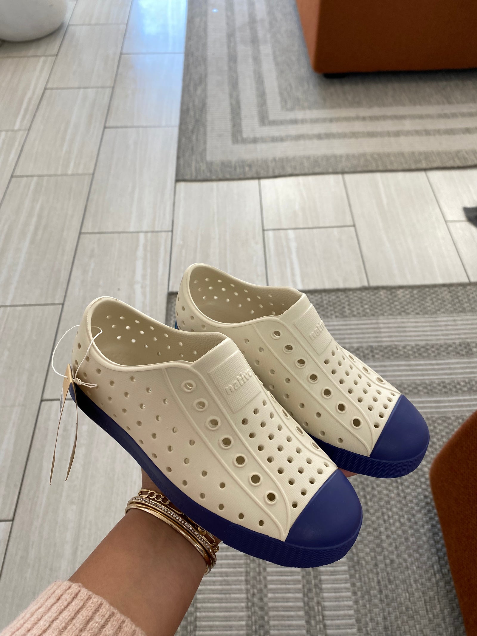 Native Jefferson Bone Blue-Tassel Children Shoes