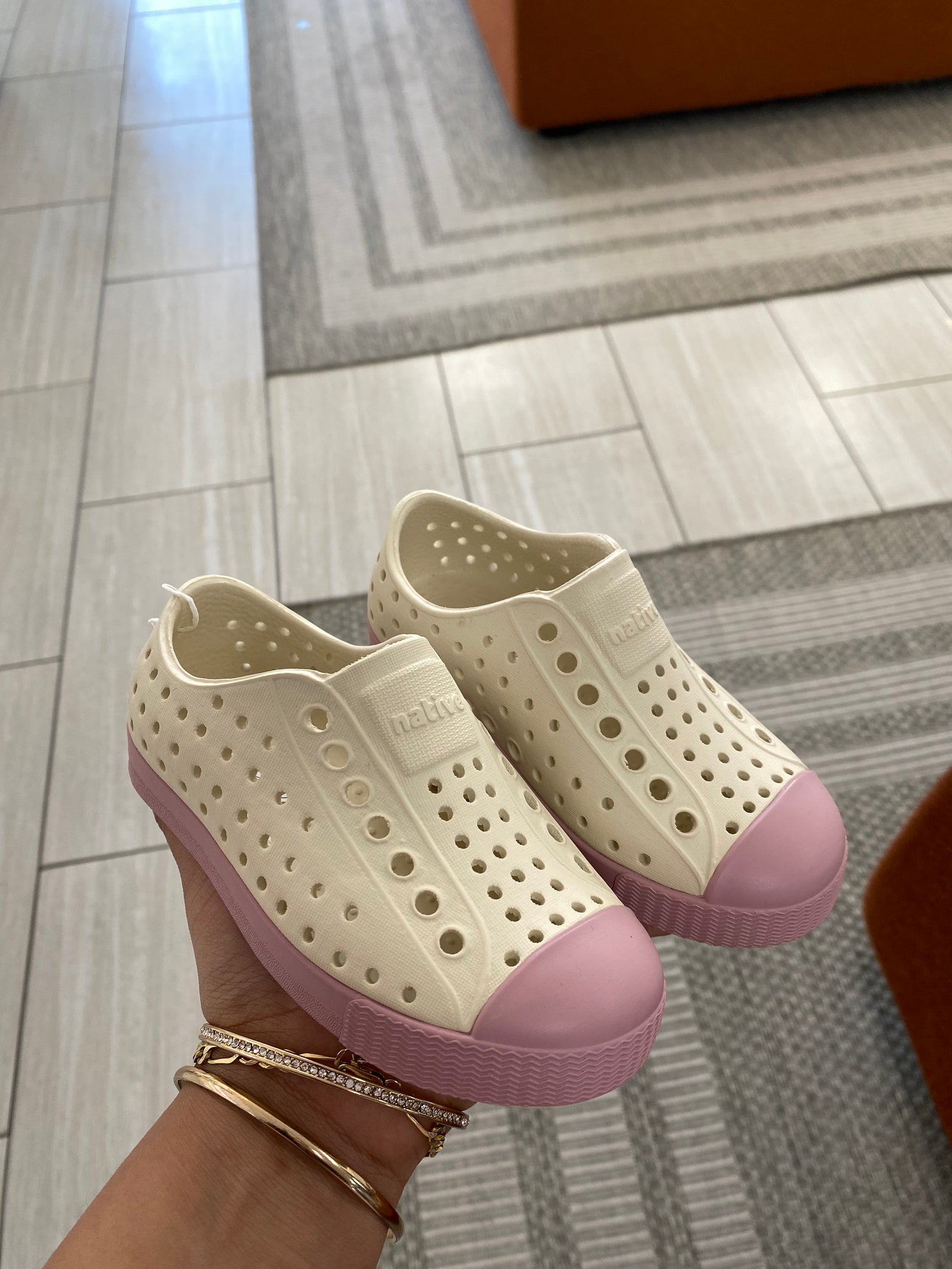 Native Jefferson Bone Pink-Tassel Children Shoes