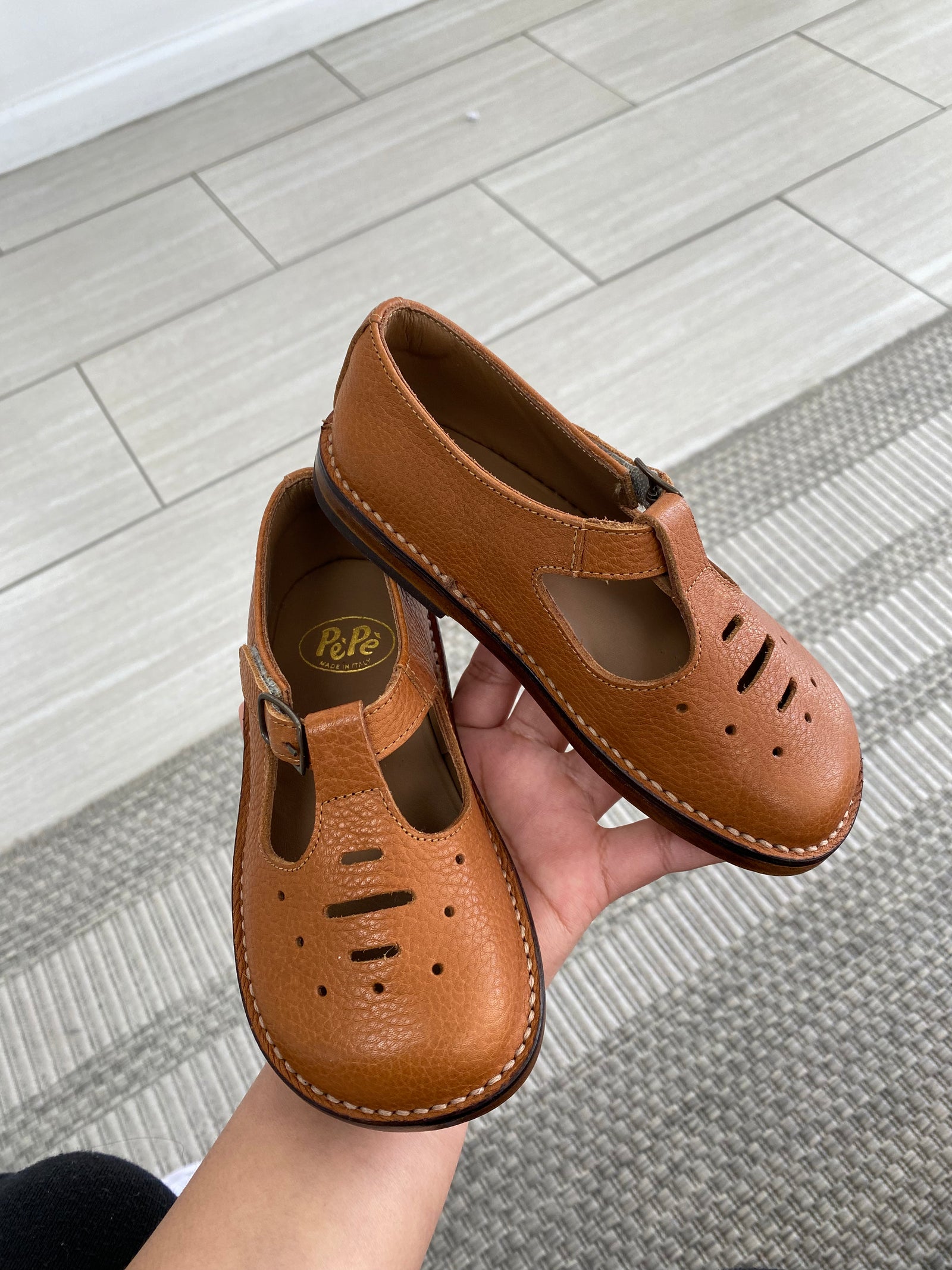 Pepe Brown Perforated Vintage T Strap Shoe-Tassel Children Shoes