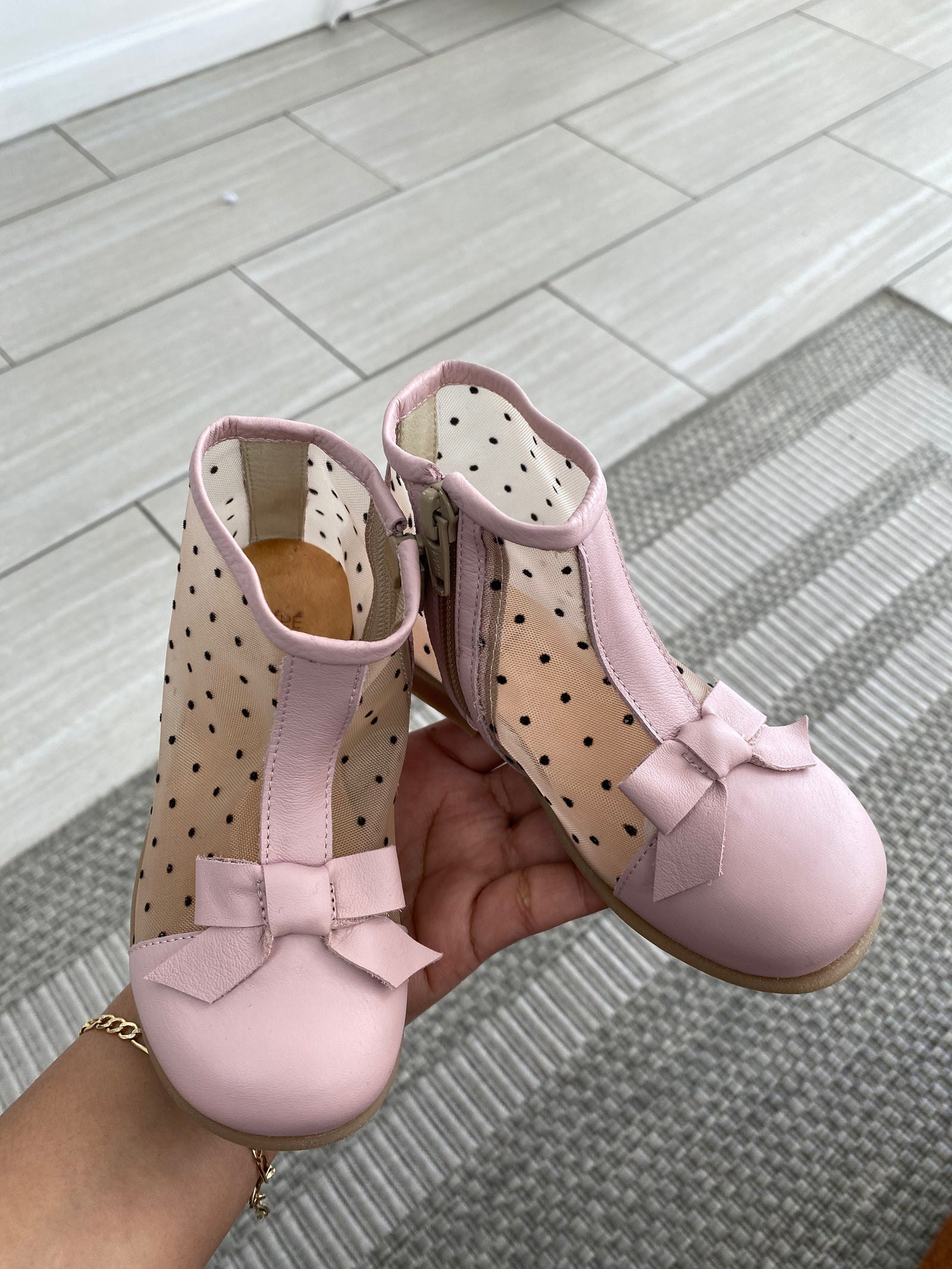 Pepe Rosa Rete Dotted Baby Bootie-Tassel Children Shoes