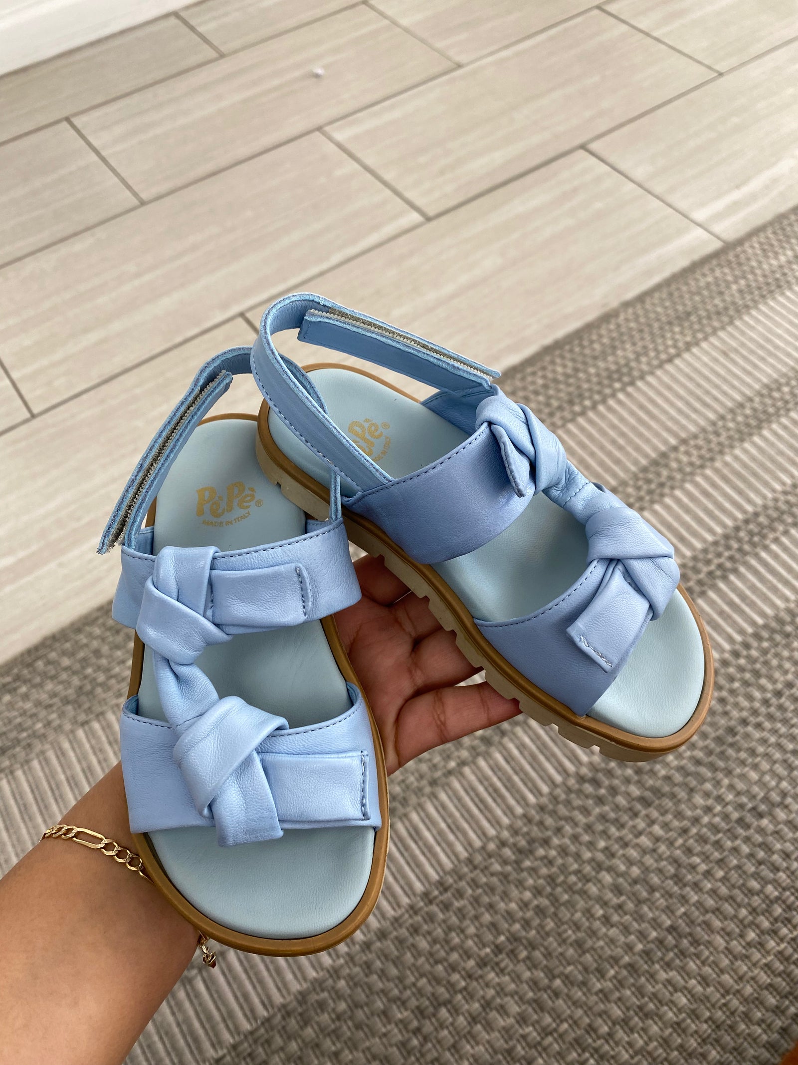 Pepe Sky Blue Leather Bow Sandal-Tassel Children Shoes