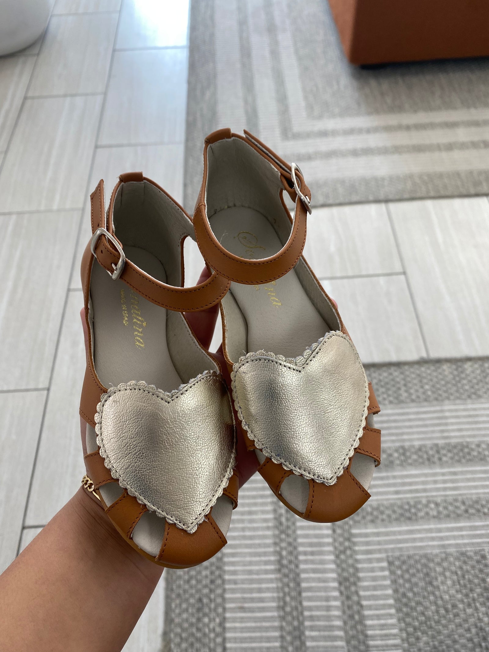 Sonatina Camel and Gold Heart Sandal-Tassel Children Shoes