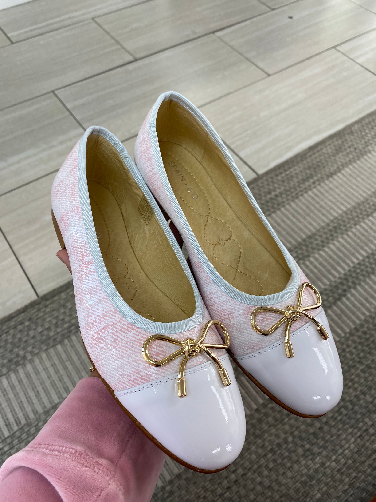 Spain+Co Rose Denim Metal Bow Flat-Tassel Children Shoes