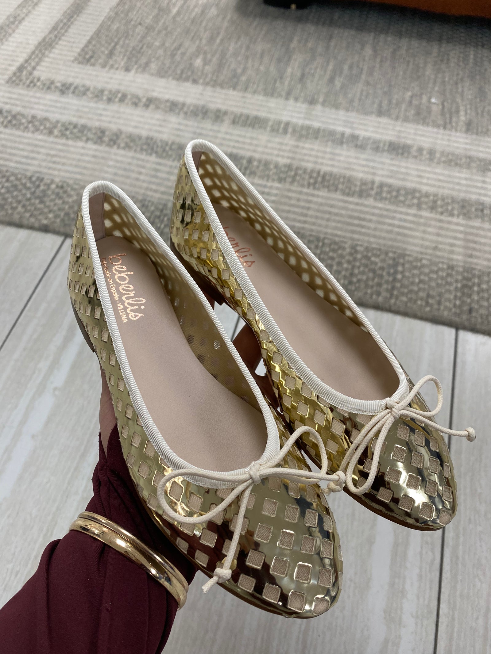 Beberlis Gold Basket Flat-Tassel Children Shoes