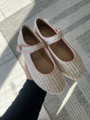 Papanatas Rose and White Linen Weave Mary Jane-Tassel Children Shoes