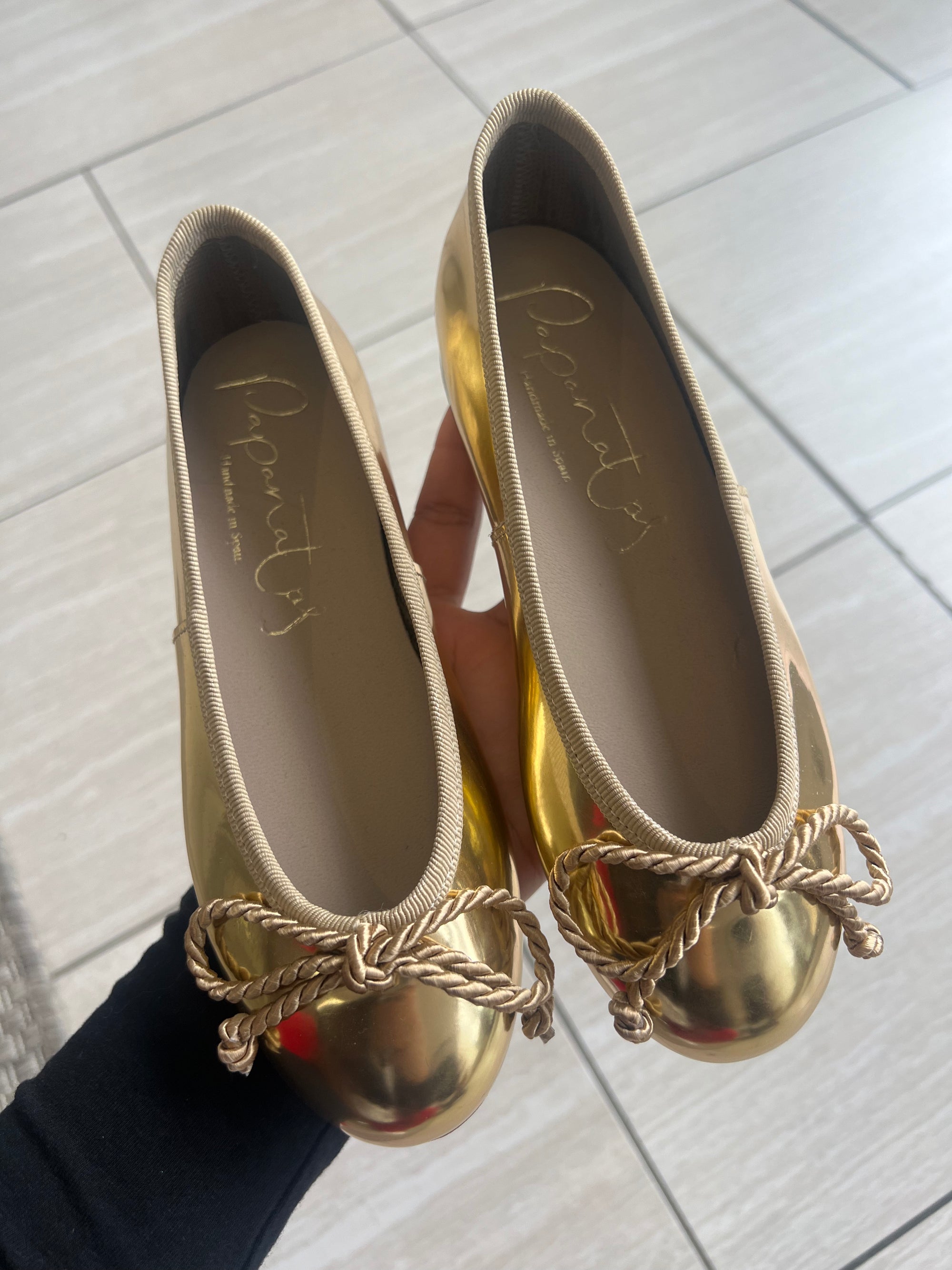 Papanatas Gold Mirror Ballet Flat-Tassel Children Shoes