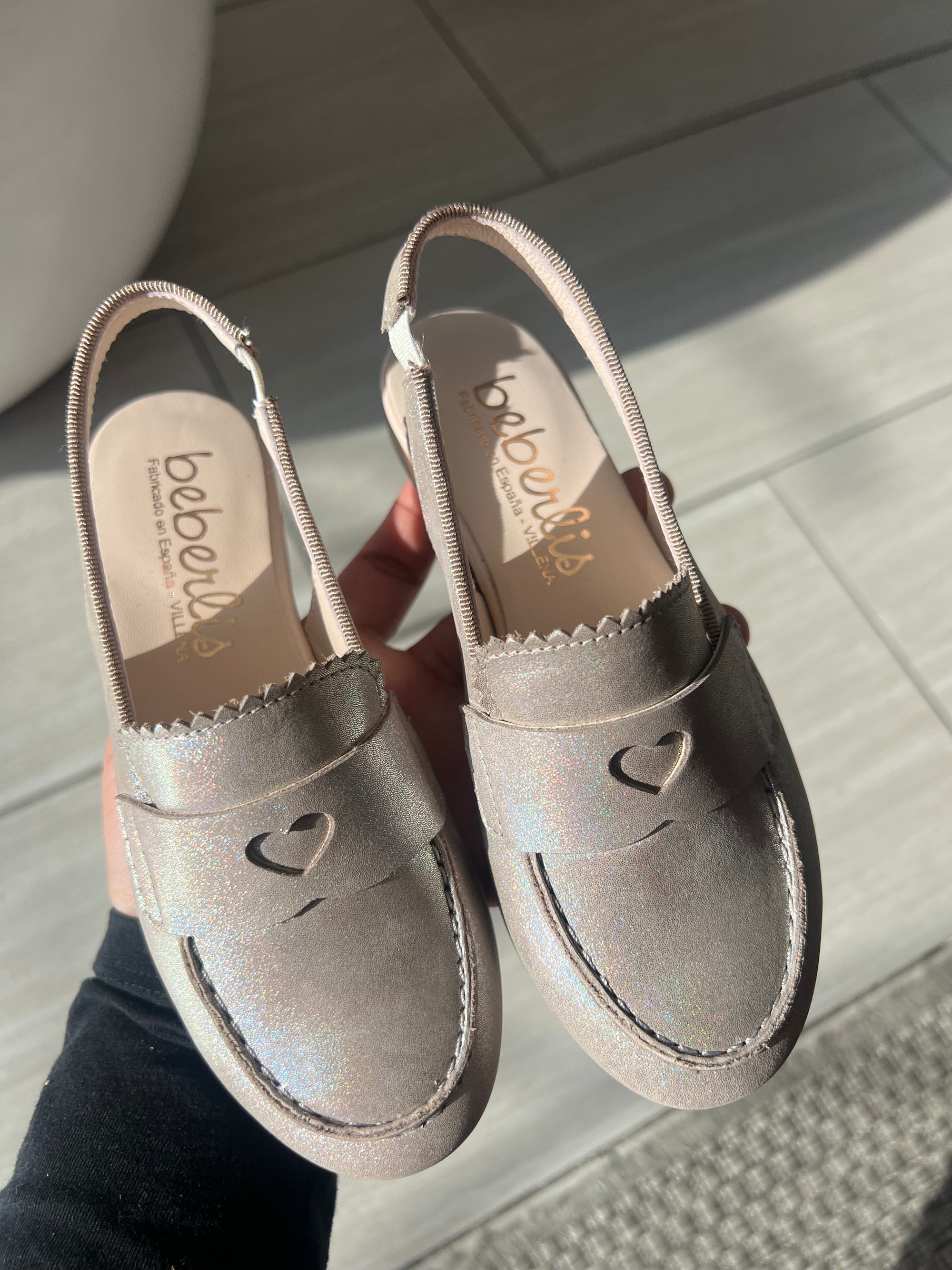 Beberlis Iridescent Heart Slingback-Tassel Children Shoes