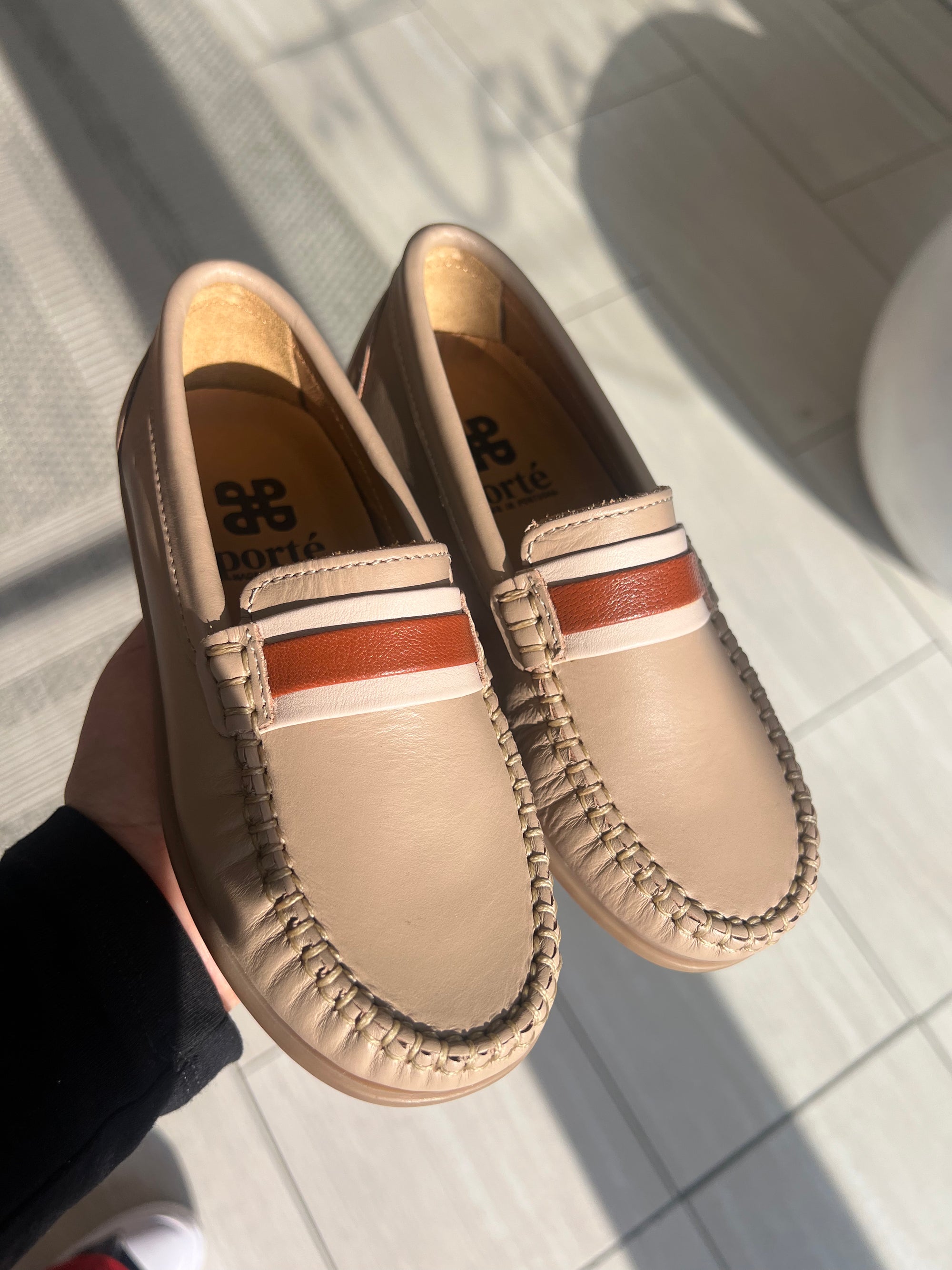 Porte Stone Taupe Ribbon Loafer-Tassel Children Shoes