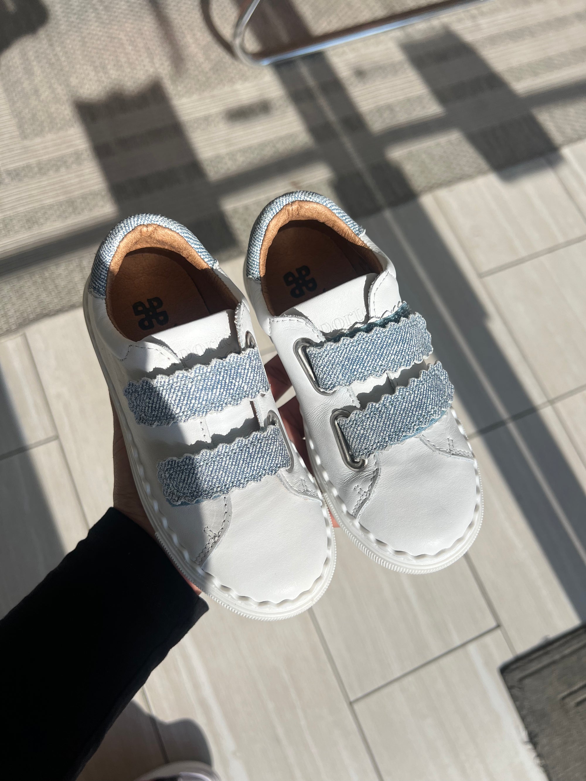 Porte Scalloped Denim Velcro Sneaker-Tassel Children Shoes
