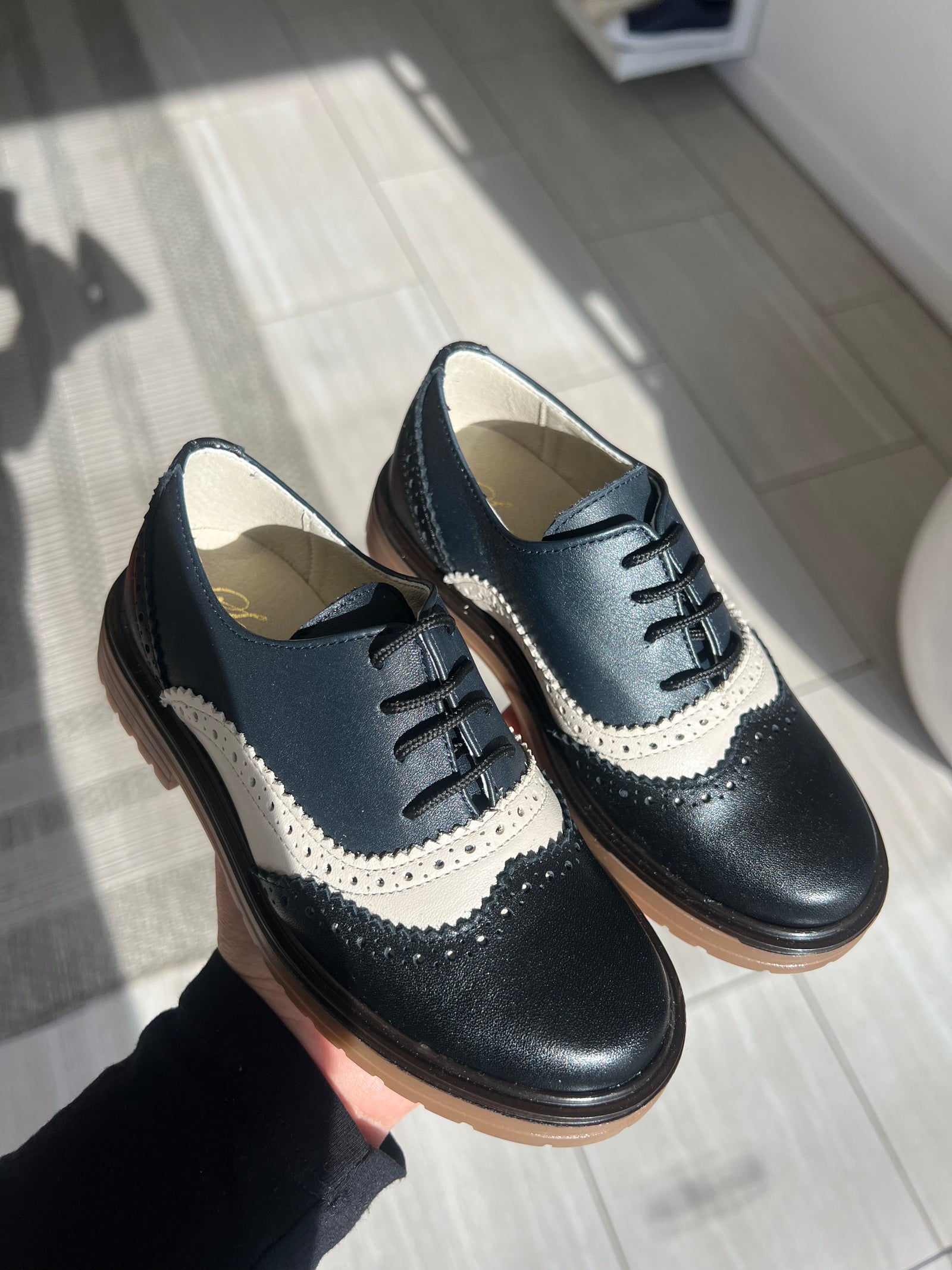 Sonatina Navy Cream Wingtip Oxford-Tassel Children Shoes