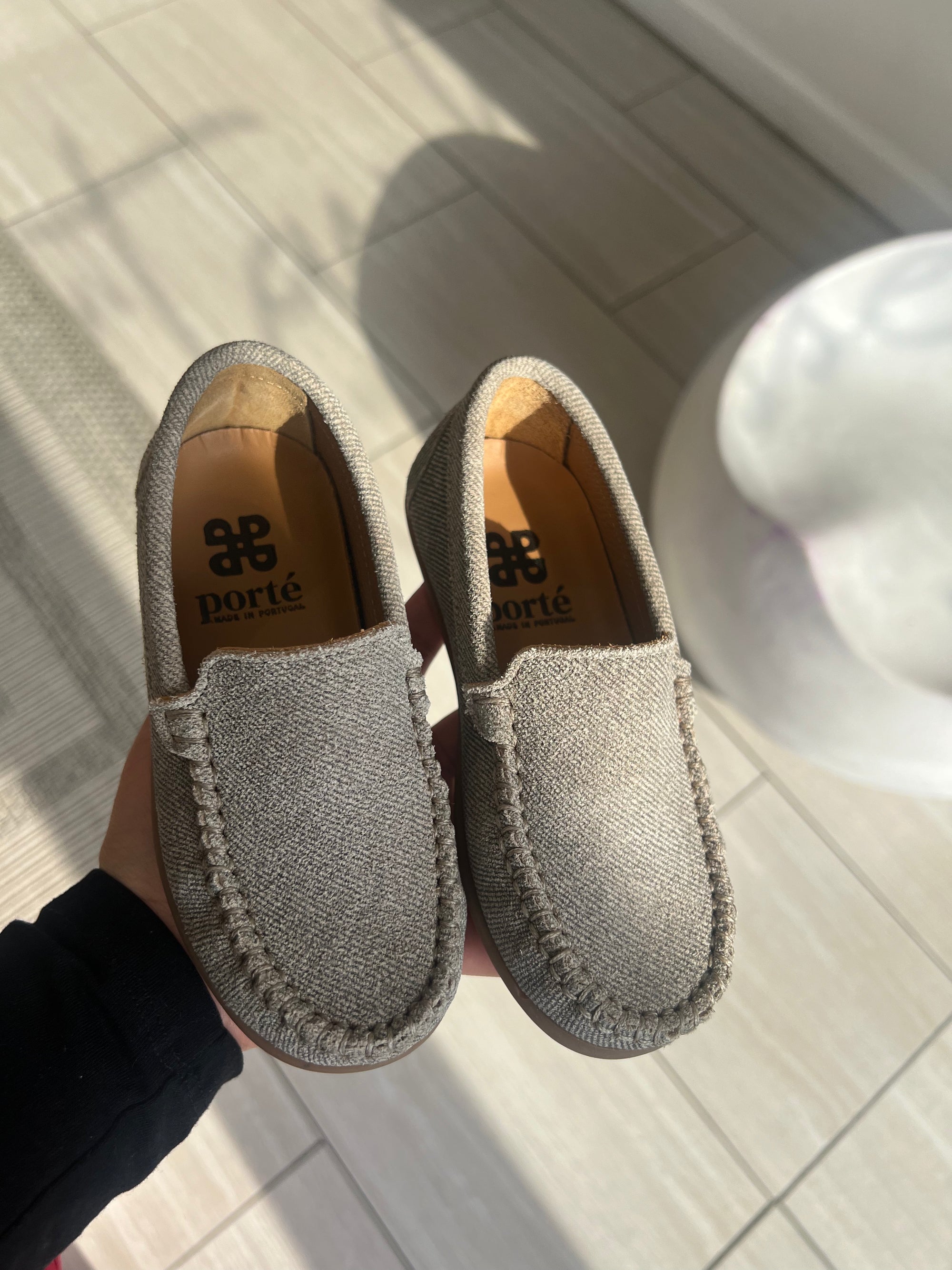Porte Greige Linen Coated Loafer-Tassel Children Shoes