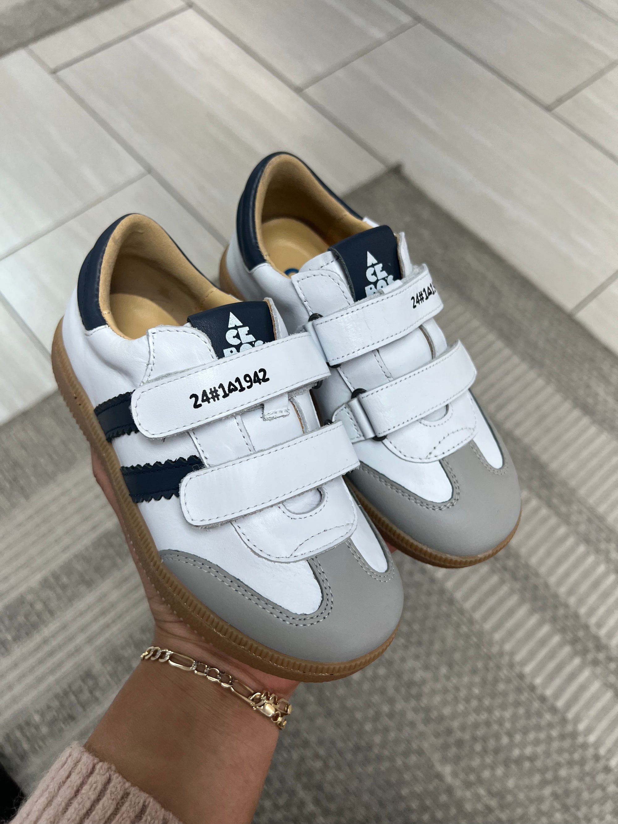 Acebos White Stripe Velcro Sneaker-Tassel Children Shoes