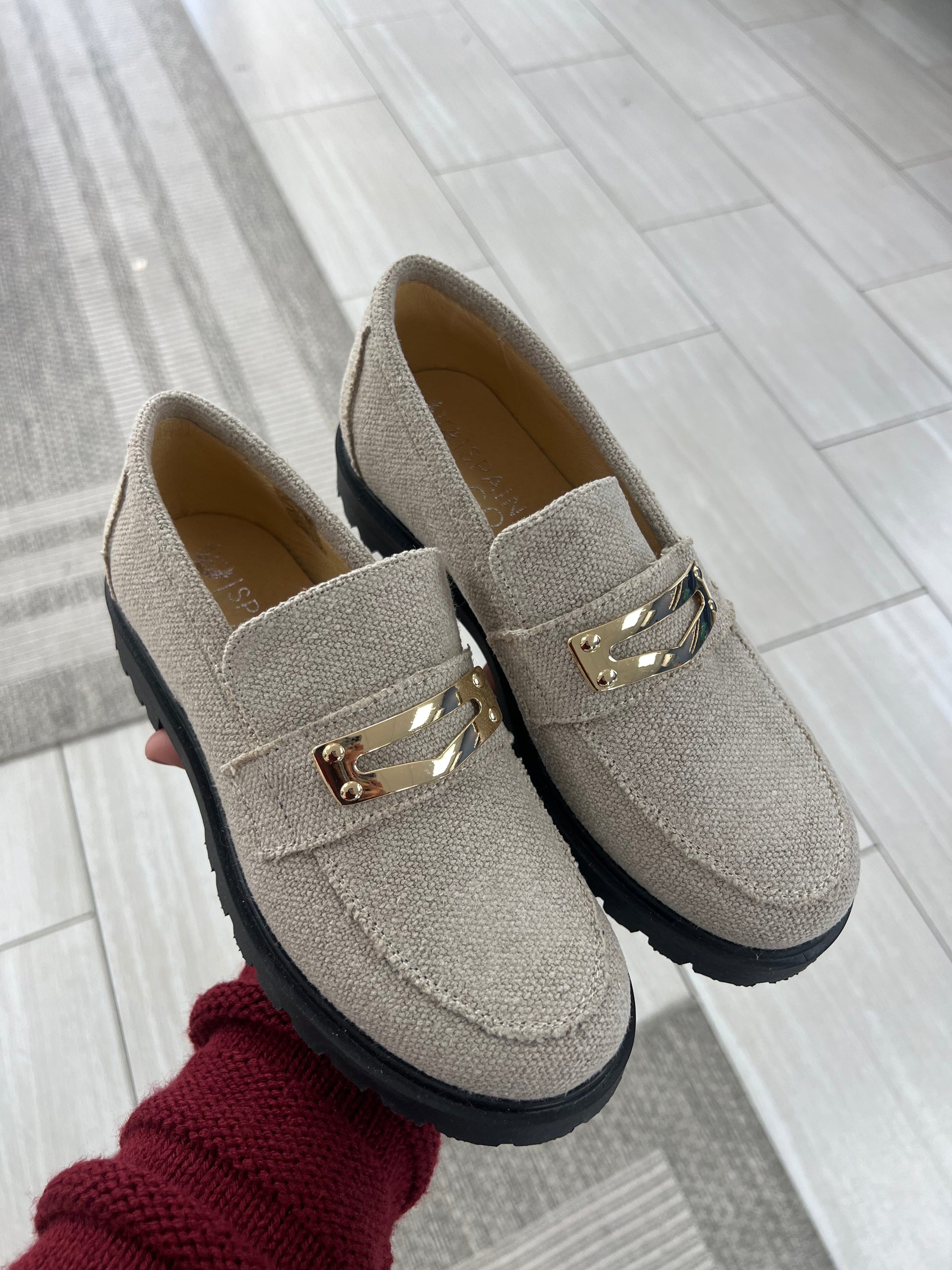 Spain+Co Linen Metal Penny Chunky Loafer-Tassel Children Shoes