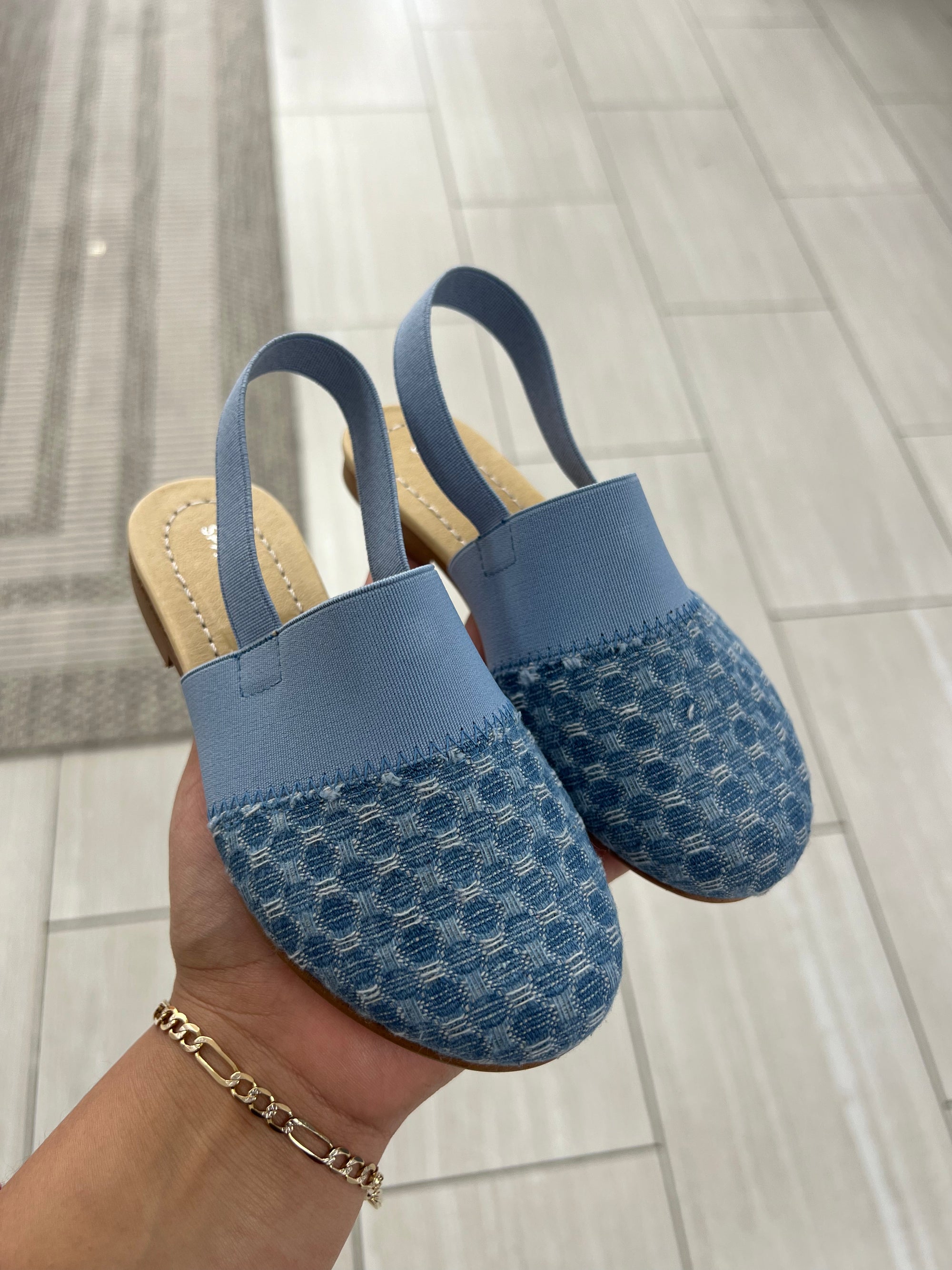 Spain+Co Jean Quilted Elastic Mule-Tassel Children Shoes