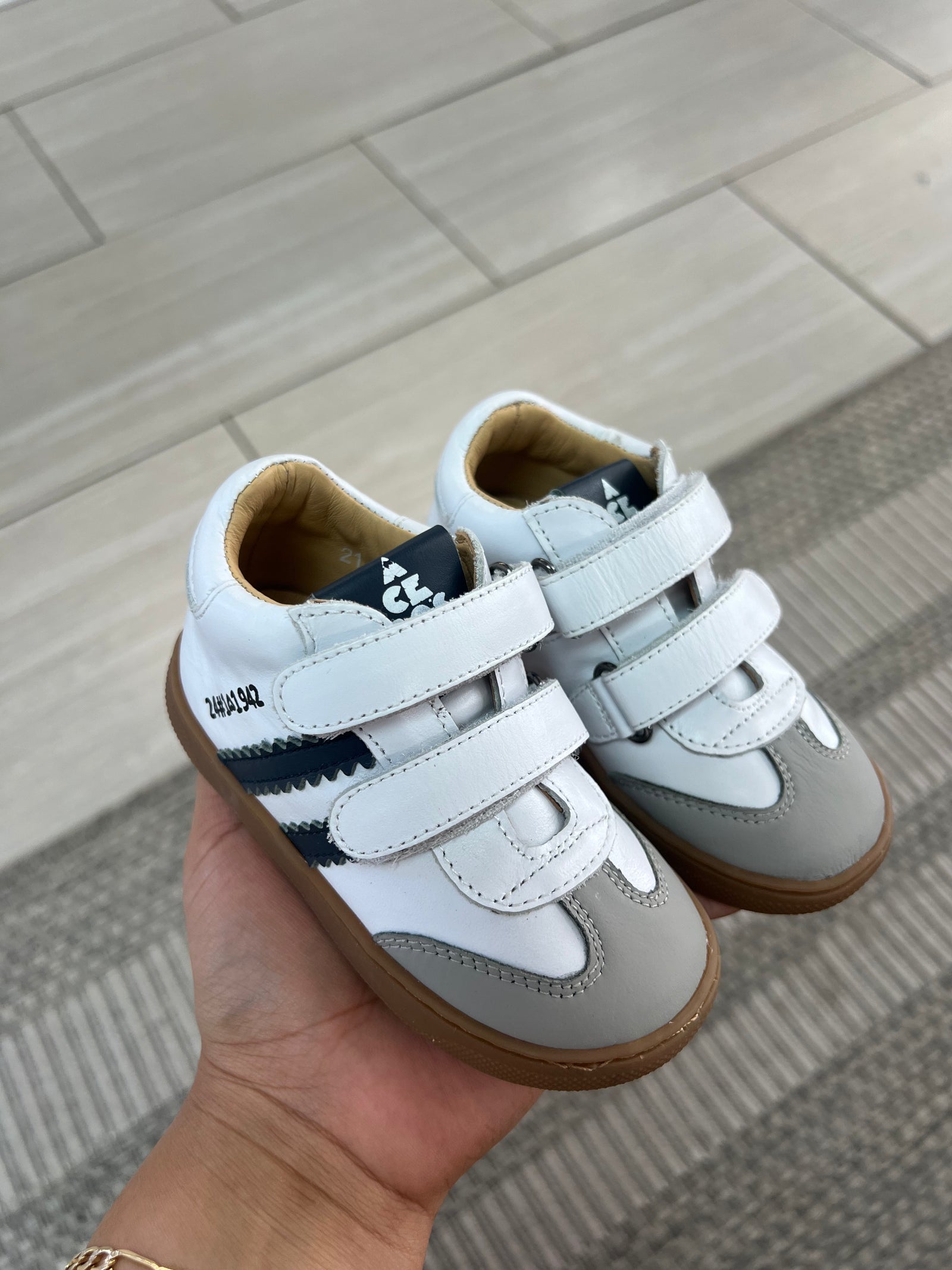 Acebos White Stripe Velcro Baby Sneaker-Tassel Children Shoes