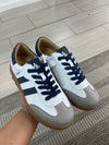 Acebos White and Navy Stripe Sneaker-Tassel Children Shoes