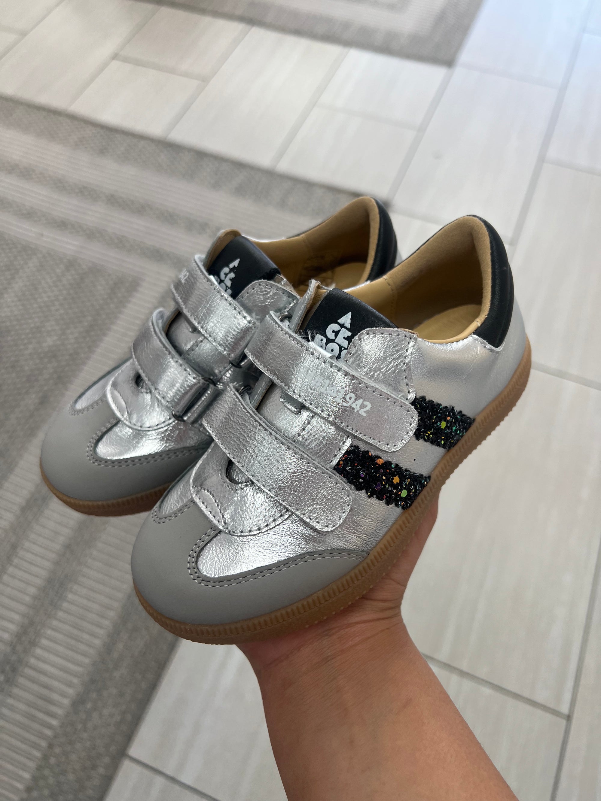 Acebos Silver Stripe Velcro Sneaker-Tassel Children Shoes