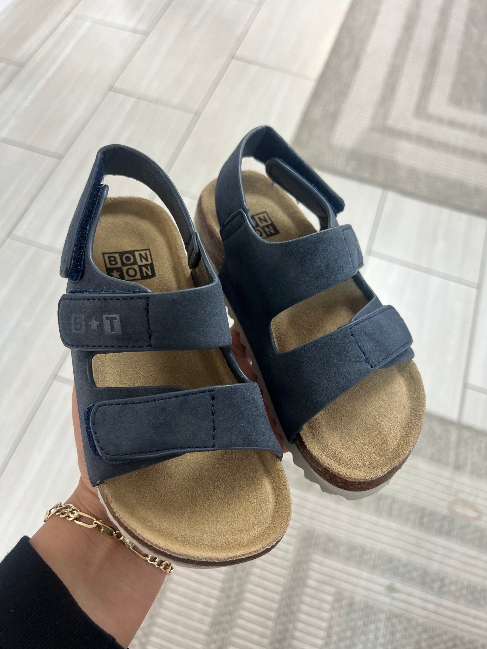 Bonton Navy Nubuck Velcro Sandal-Tassel Children Shoes