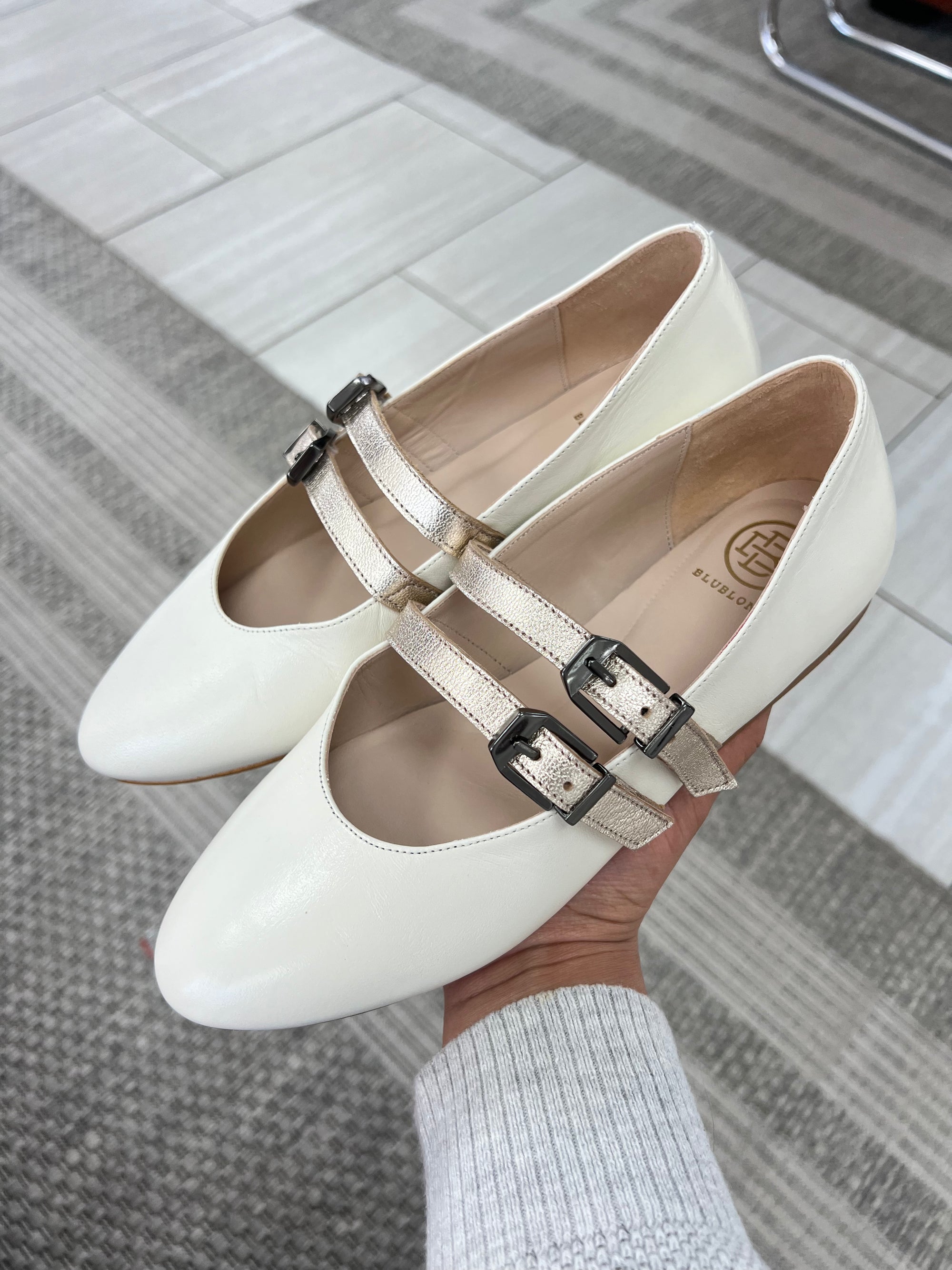 Blublonc Ivory Champagne Double Strap Mary Jane-Tassel Children Shoes