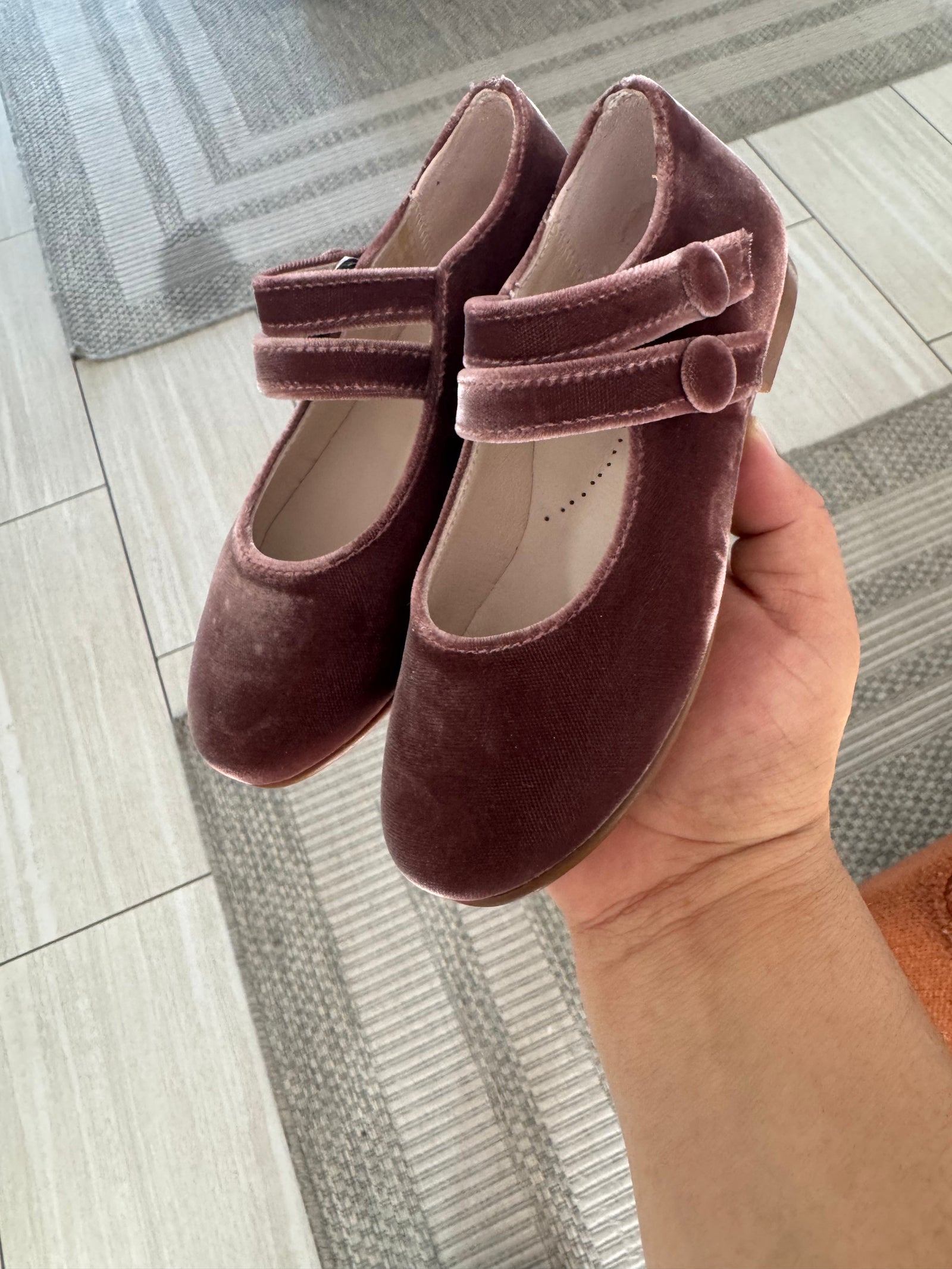 Beberlis Old Pink Velvet Double Strap Mary Jane-Tassel Children Shoes