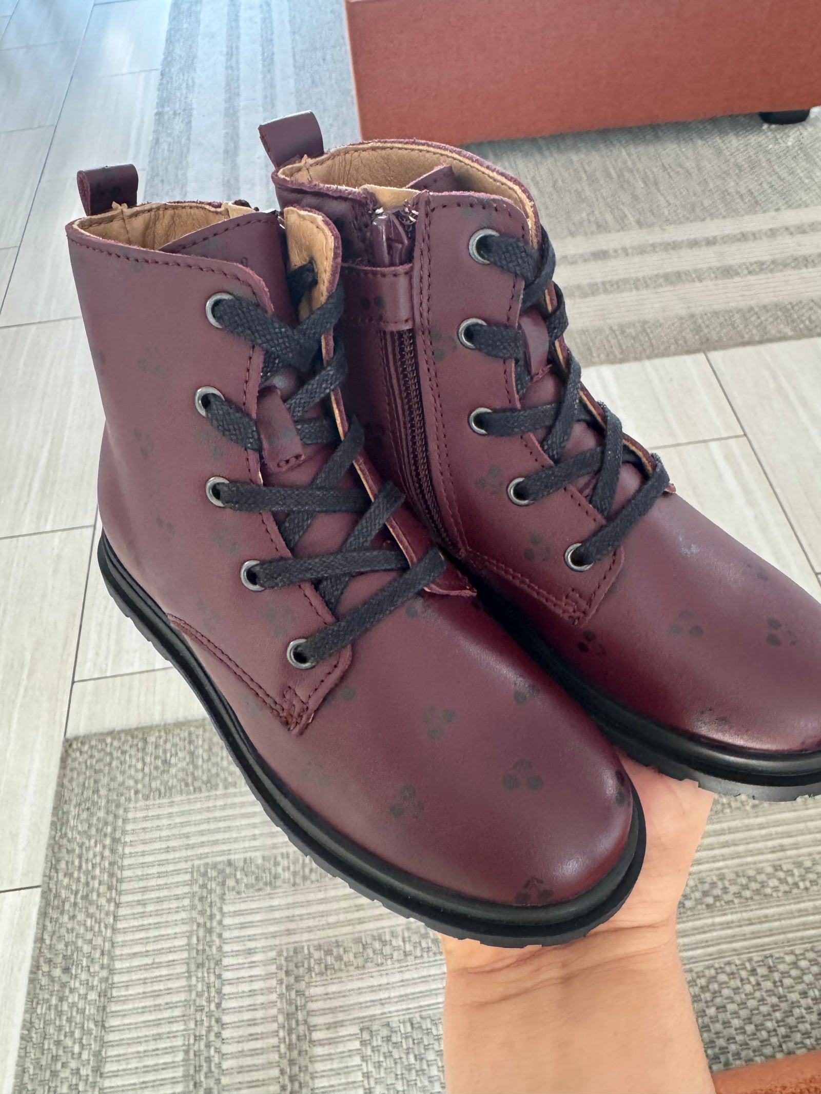 Porte Burgundy Cherry Print Boot-Tassel Children Shoes