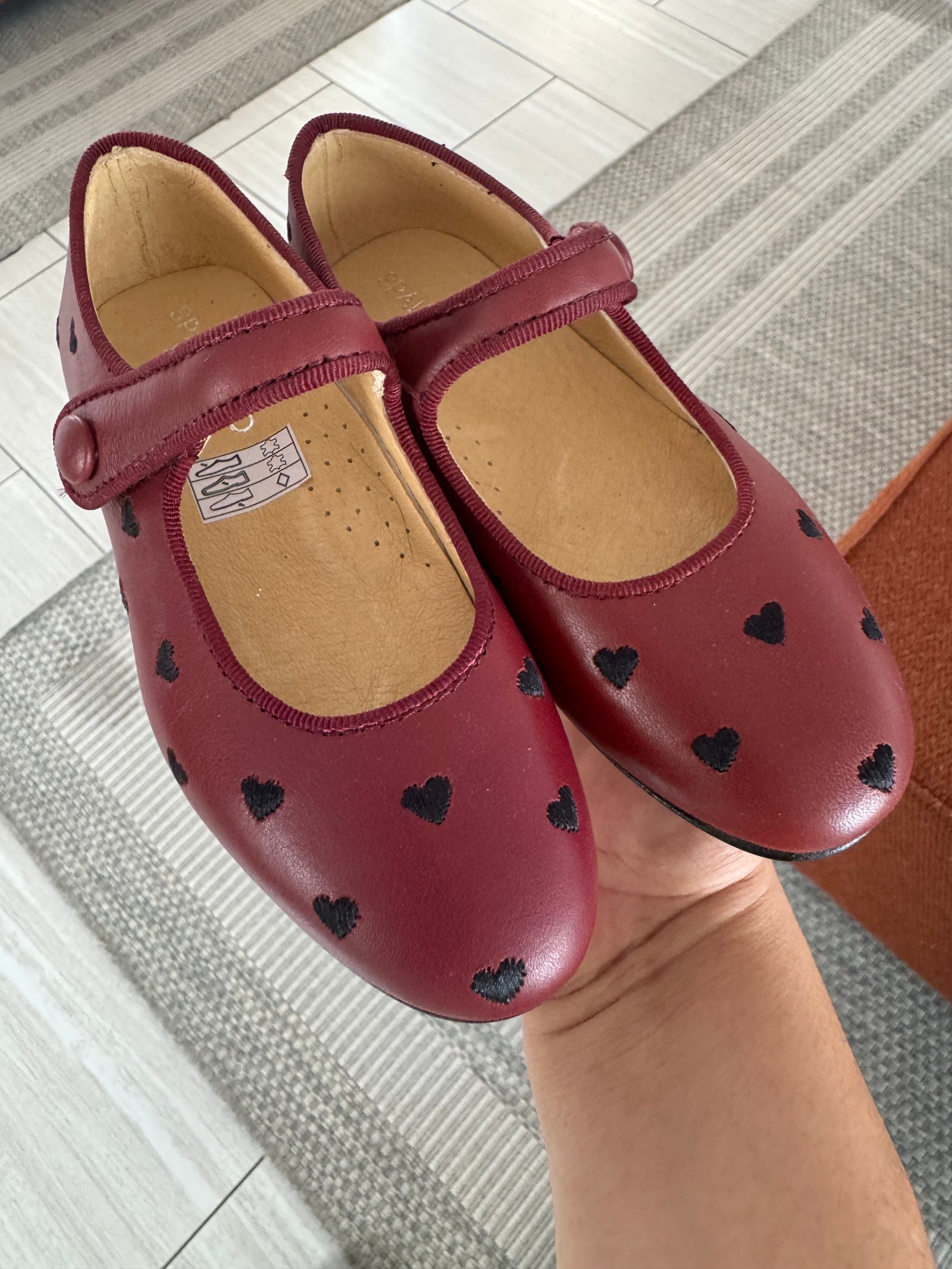 Spain+Co Wine and Black Heart Mary Jane-Tassel Children Shoes