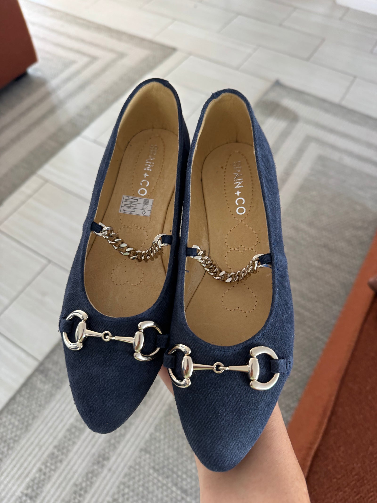 Spain+Co Deep Blue Chain Strap Flat-Tassel Children Shoes