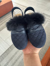 Spain+Co Navy Quilted Fur Slingback-Tassel Children Shoes