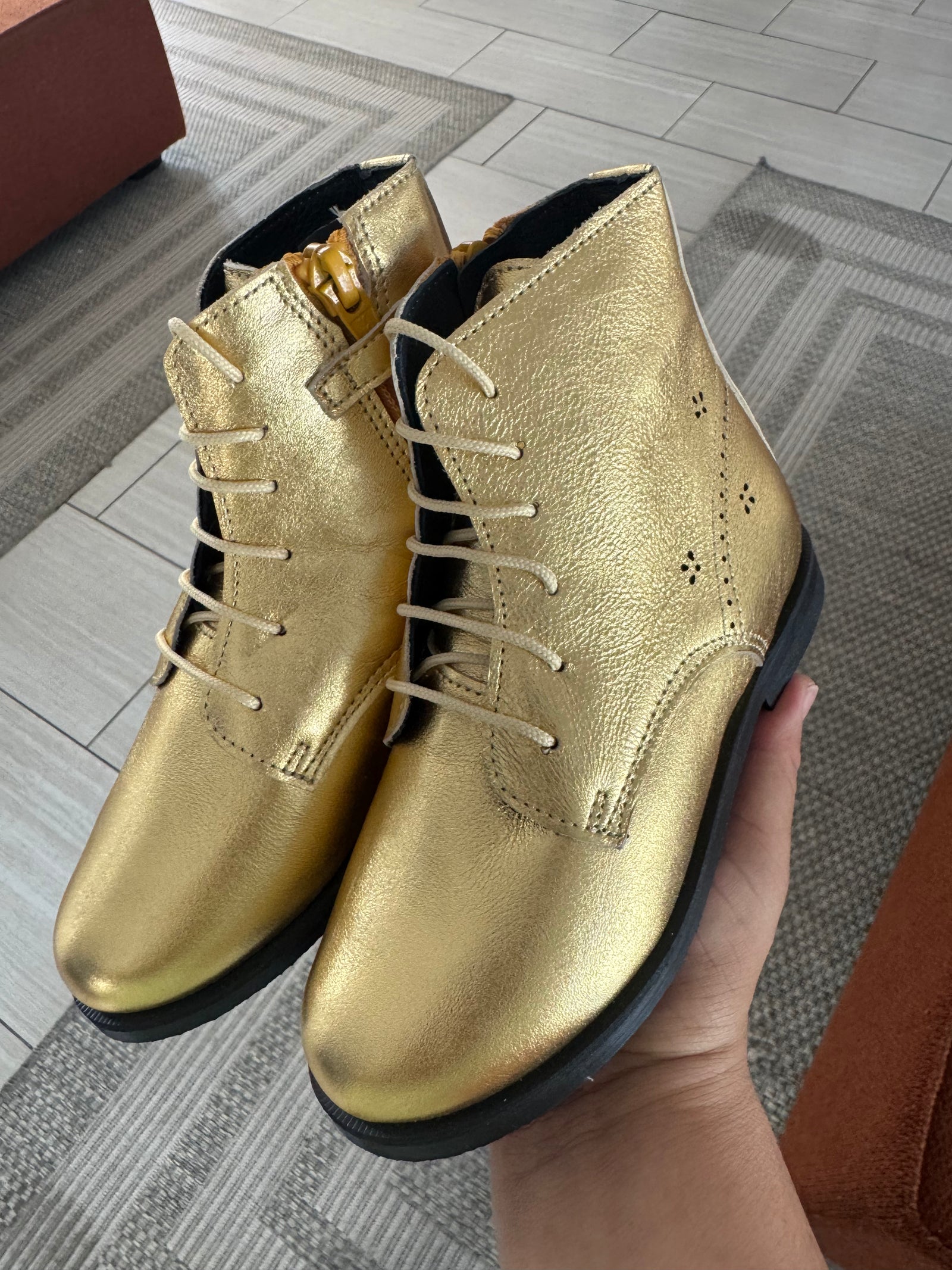 Spain+Co Metal Oro Perforated Zipper Boot-Tassel Children Shoes