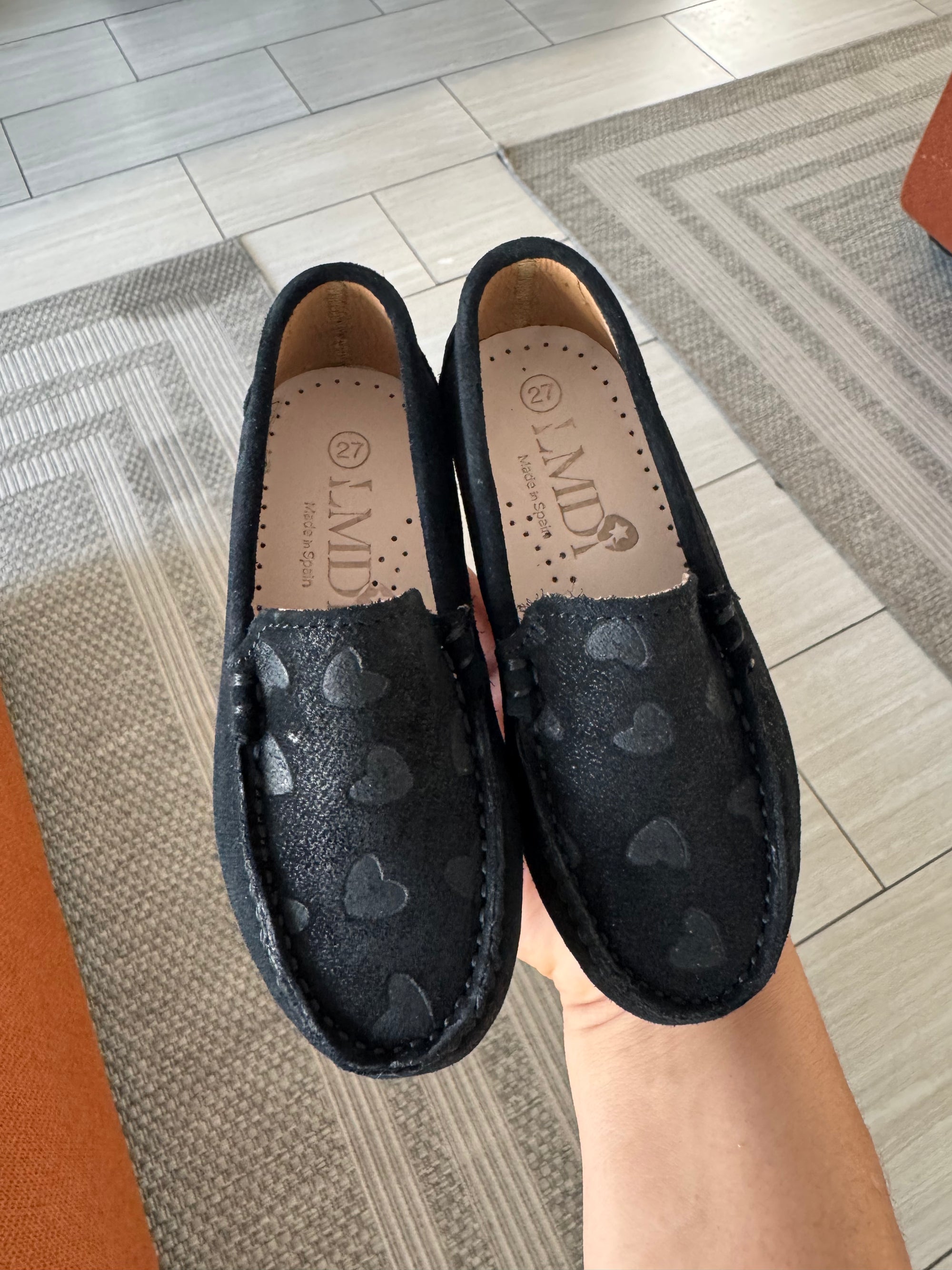 LMDI Black Heart Stamp Loafer-Tassel Children Shoes