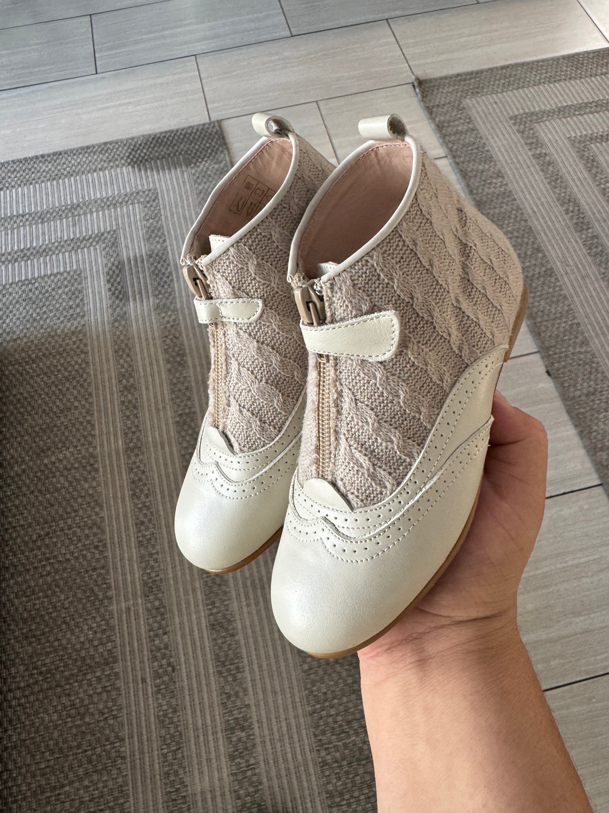 LMDI Taupe Sweater Zipper Bootie-Tassel Children Shoes