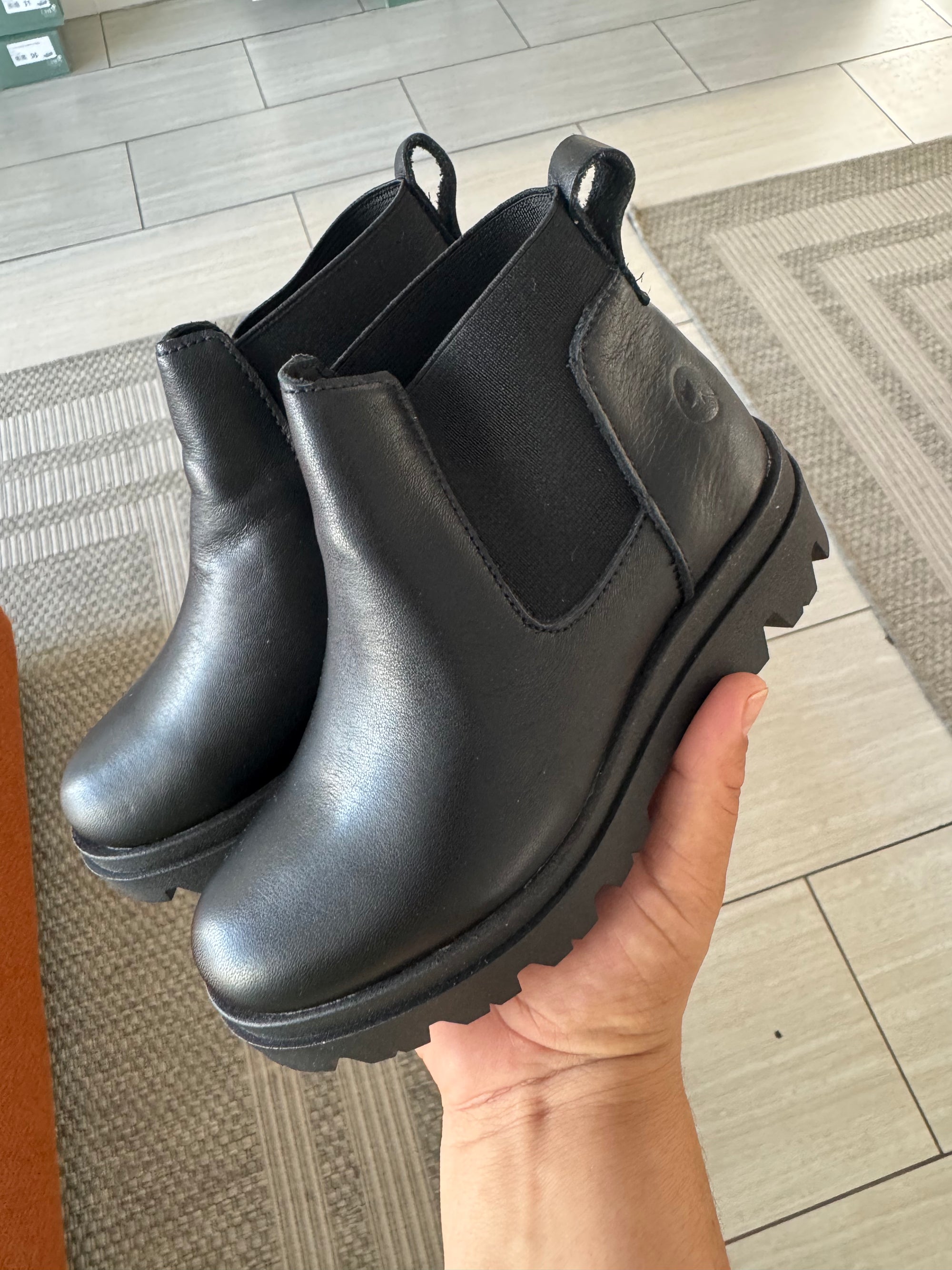 LMDI Solid Black Leather Chunky Boot-Tassel Children Shoes