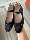 LMDI Black Velvet Dot Pointed Mary Jane-Tassel Children Shoes