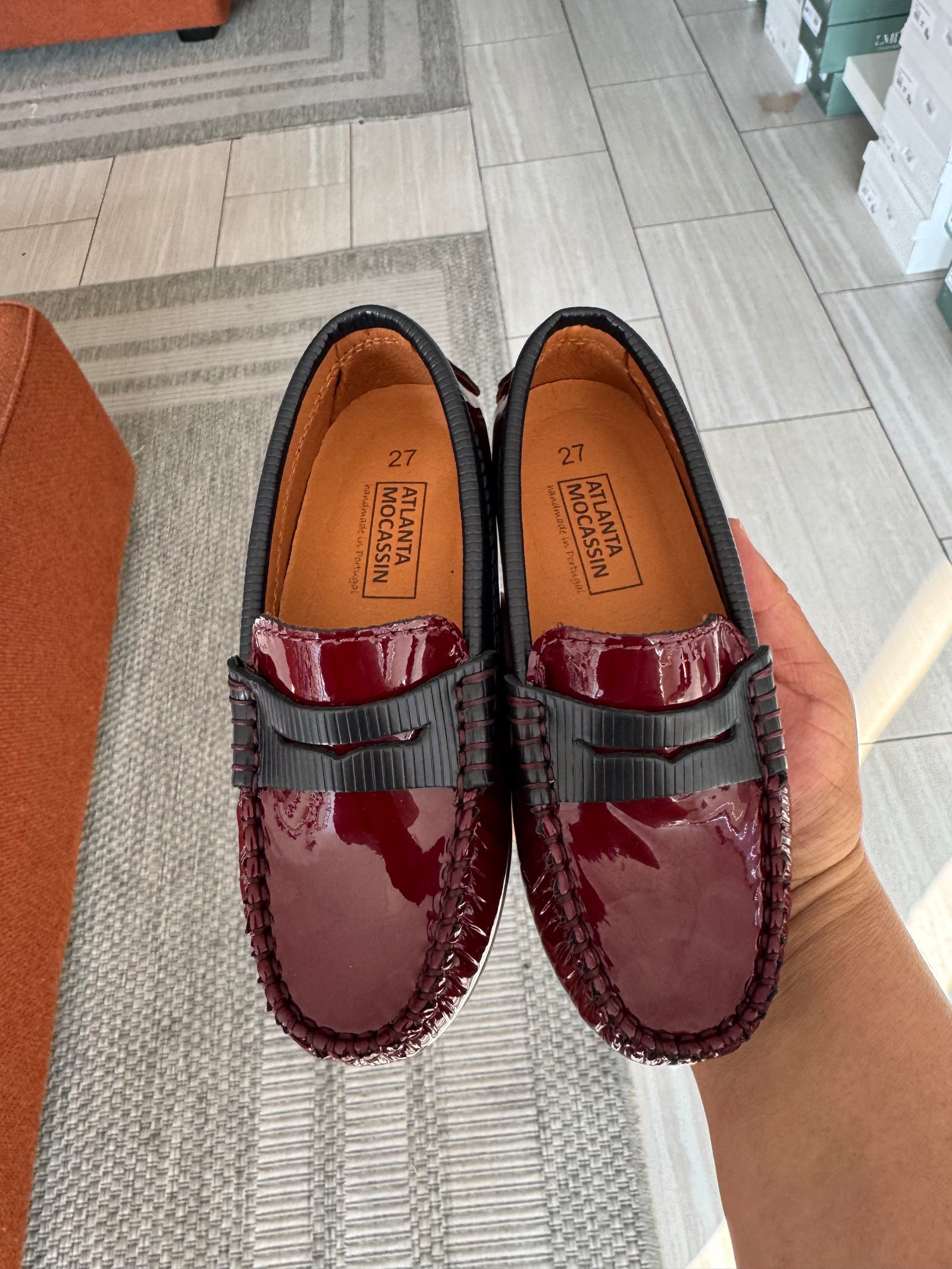 Atlanta Mocassin Burgundy and Navy Patent Penny Loafer-Tassel Children Shoes