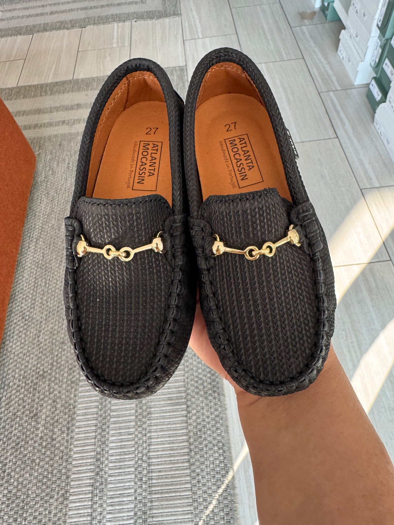 Atlanta Mocassin Black Pressed Buckle Loafer-Tassel Children Shoes