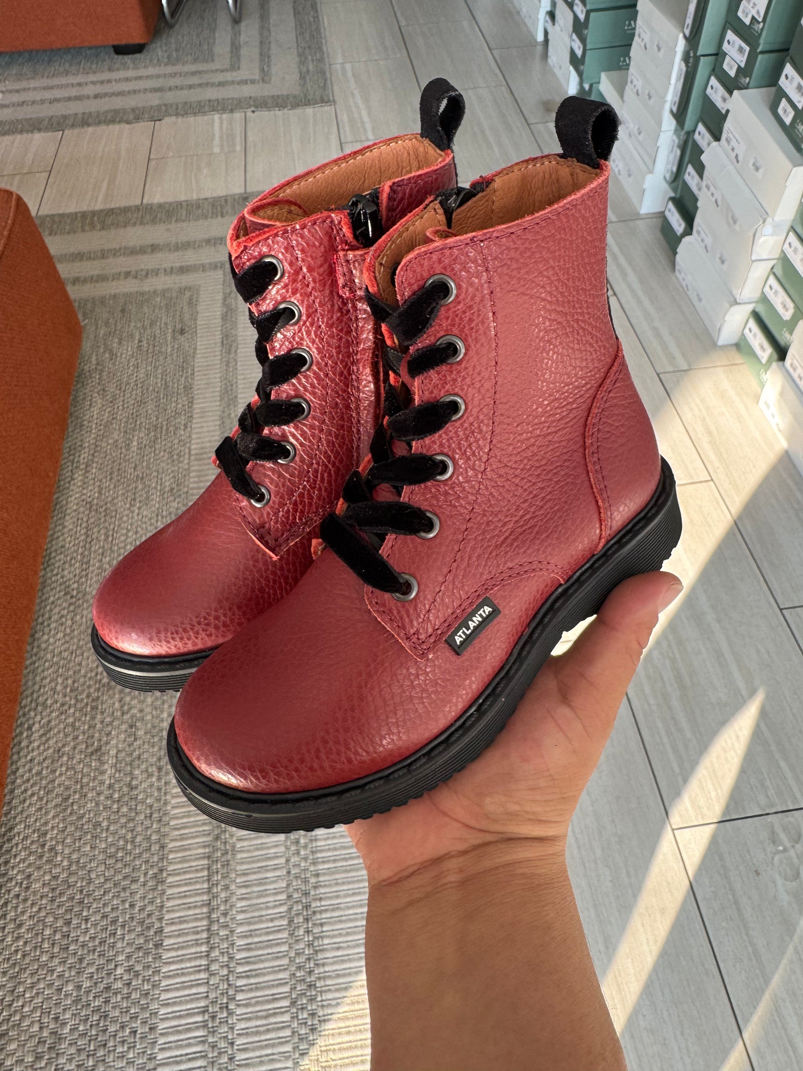 Atlanta Mocassin Dark Red Pebbled Boot-Tassel Children Shoes