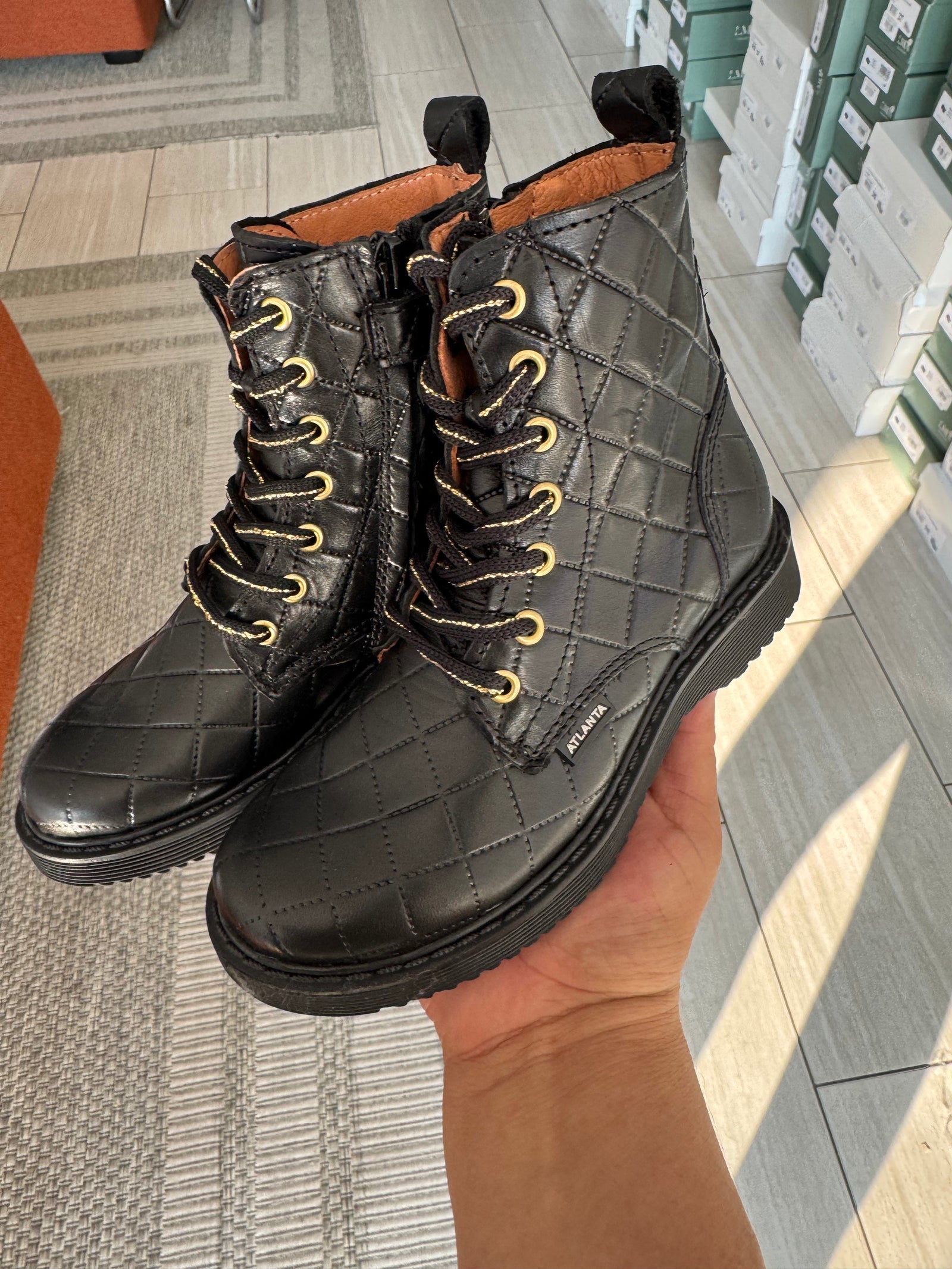 Atlanta Mocassin Black Pressed Boot-Tassel Children Shoes