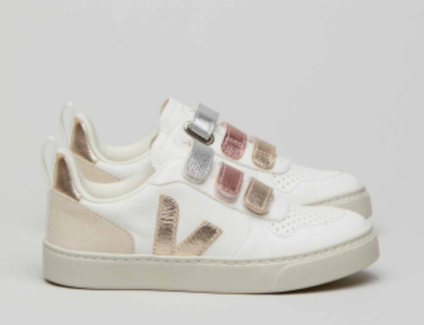 Veja White Multico Shiny Velcro Sneaker-Tassel Children Shoes