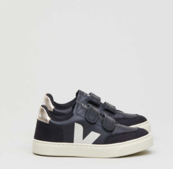 Veja Black and Gold Velcro Sneaker - Tassel Children Shoes