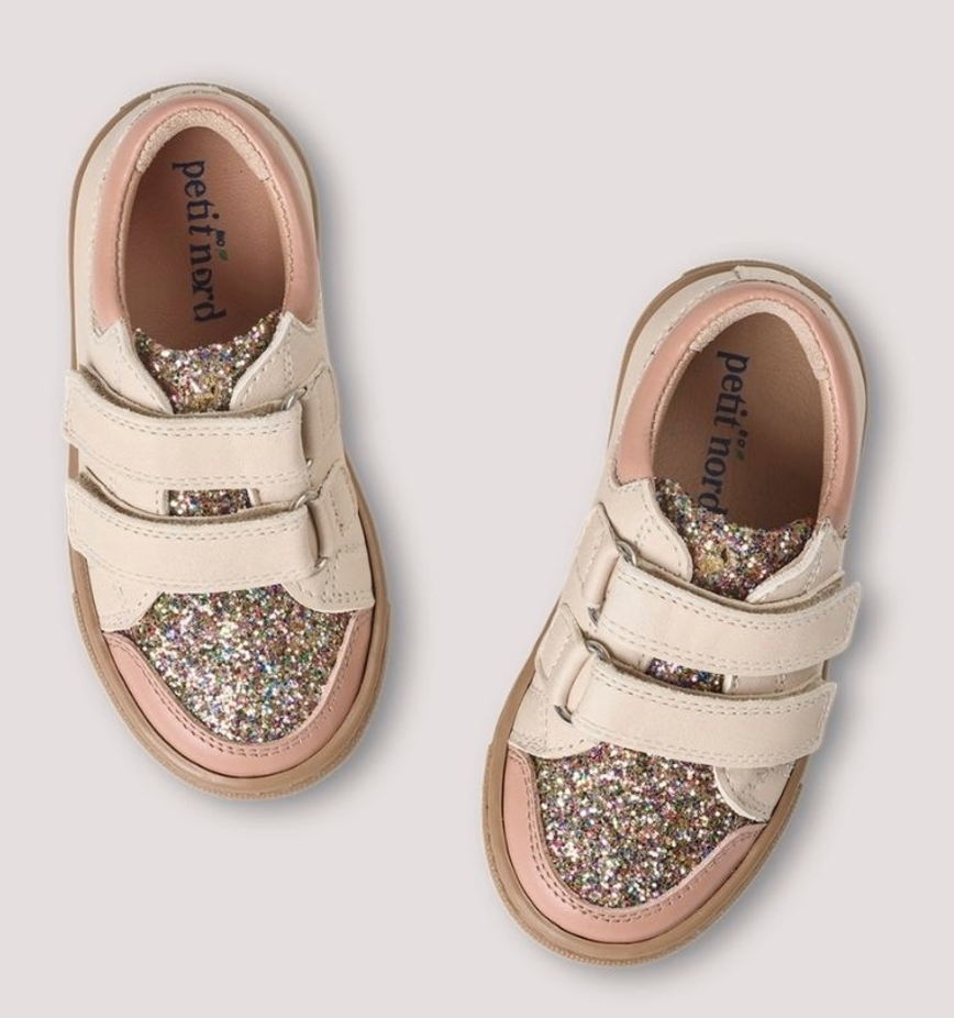 Petit Nord Cream Sparkle Velcro Sneaker-Tassel Children Shoes