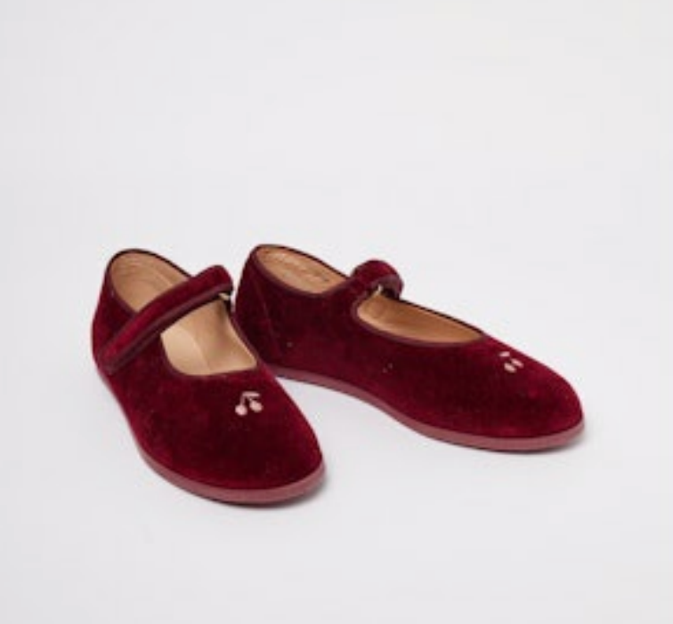 Bonpoint Wine Cherry Velvet Mary Jane-Tassel Children Shoes