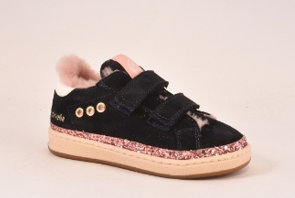 Rondinella Navy and Pink Fur Velcro Sneaker-Tassel Children Shoes