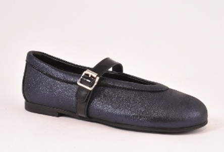 Rondinella Navy Shimmer Strap Flat-Tassel Children Shoes
