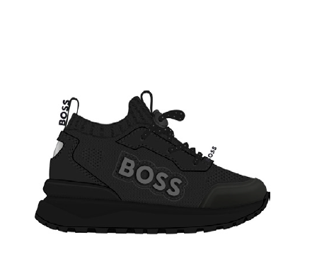 Hugo Boss Mesh Black Elastic Sneaker-Tassel Children Shoes