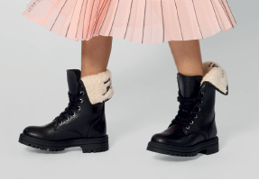 Karl Lagerfeld Black and White Fur Cuff Boot-Tassel Children Shoes