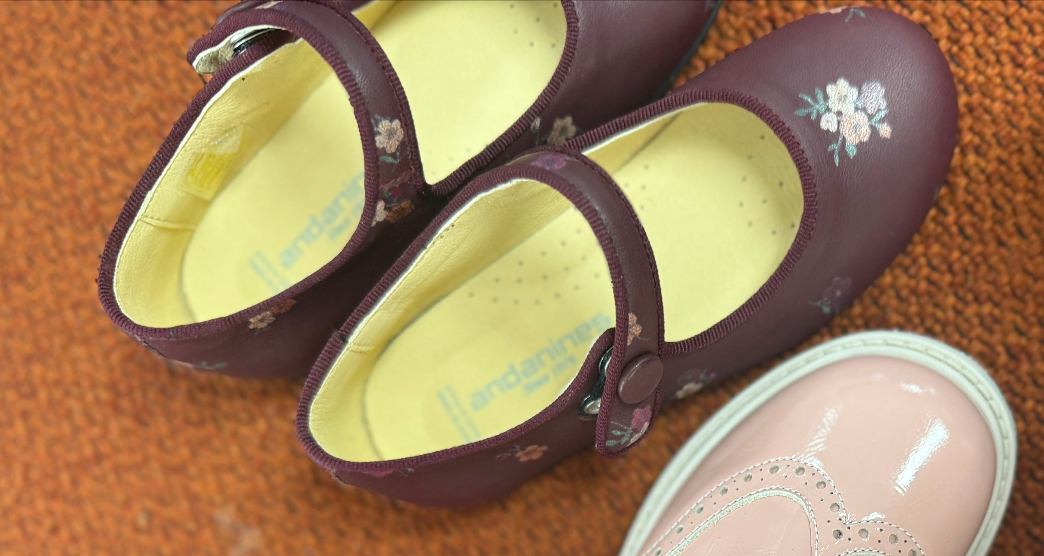 Andanines Burgundy Flower Mary Jane-Tassel Children Shoes