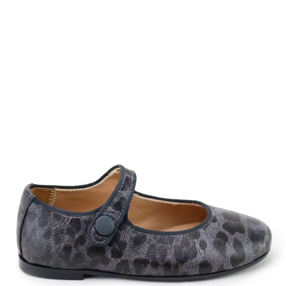Papanatas Gray Leopard Mary Jane-Tassel Children Shoes